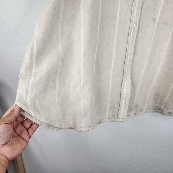 H&M Cream White Stripe Button Down Blouse Size XL 100% Linen Preppy Coastal - Picture 4 of 12